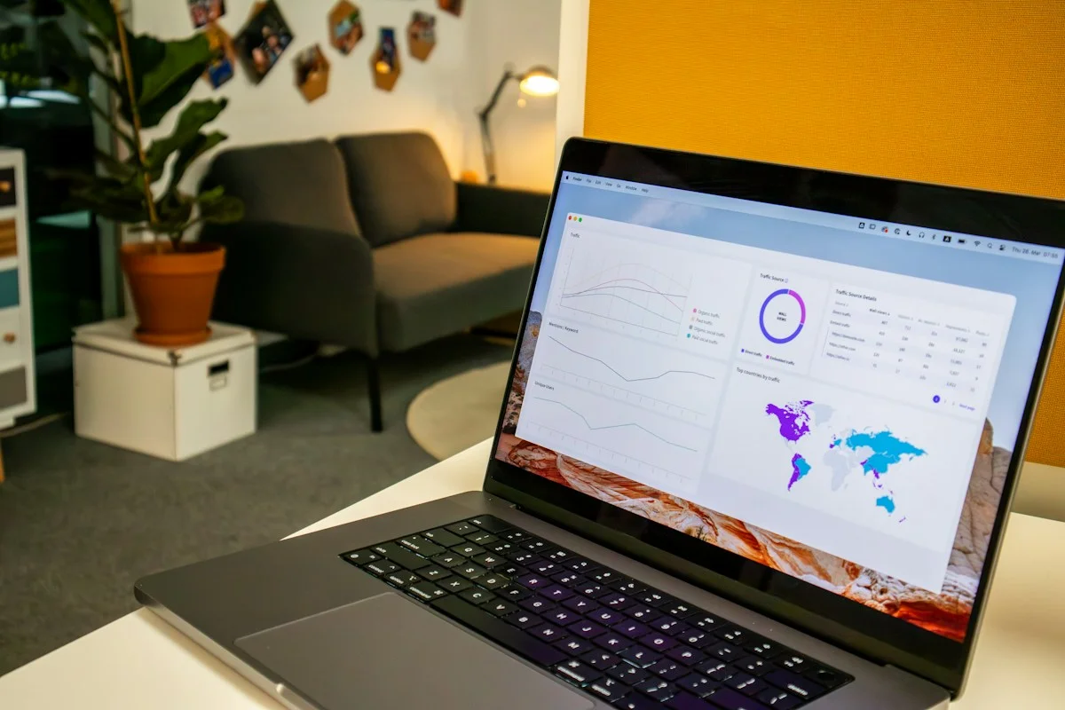 Photograph of a reporting dashboard representing business visualisation