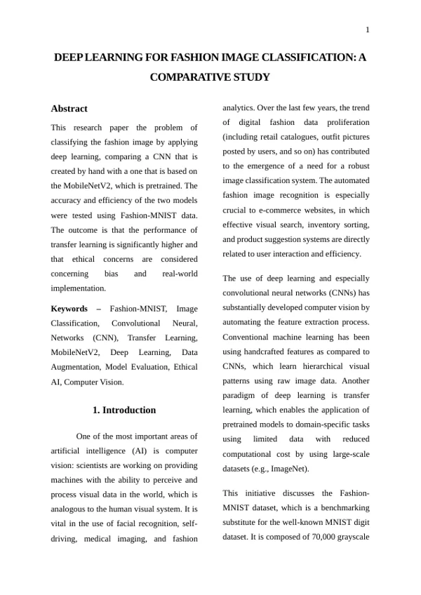 Fashion Image Classification: A Comparative Study report preview
