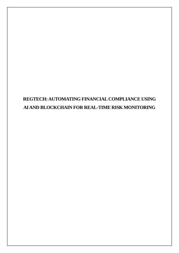 RegTech: AI and Blockchain for Financial Compliance report preview
